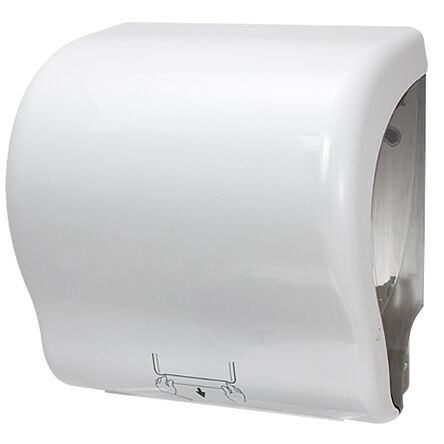 Contenedor mecánico para toallas de papel en rollo de plástico blanco