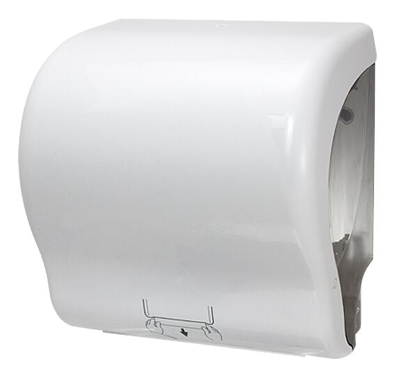 Mechanical paper towel dispenser in roll, white ABS plastic