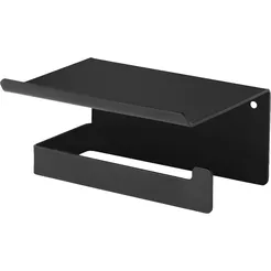 Wall-mounted paper holder with shelf MOKKO, black