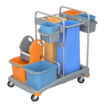 Double-bucket cleaning trolley 2 x 20 l, 3 x 6 l bucket, wringer, 2 x 120 l Splast bags.