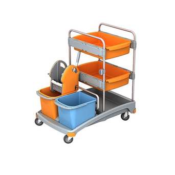 Double-bucket cleaning trolley with 2 x 20 l, wringer, 2 Splast trays.