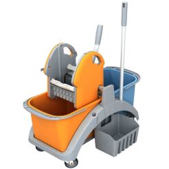 Kočárek na úklid s dvěma kbelíky po 20 l s lisem, košíčkem a tyčí Splast