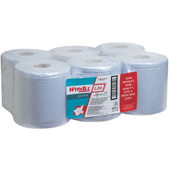 Paños de papel en rollo dispensador central Kimberly Clark WYPALL L20 EXTRA de 2 capas, celulosa azul