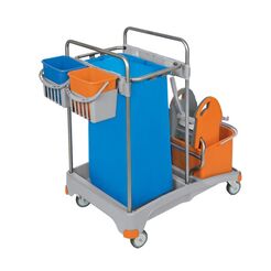 Reinigungswagen mit zwei Eimern 2 × 20 Liter, 2 Eimer 6 Liter, Presse, Sack 120 Liter Splast