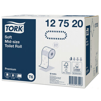 Toilettenpapier für den Tork-Rollenwechsler, 27 Rollen, 2-lagig, 90 m, Durchmesser 13,2 cm, weißes Altpapier