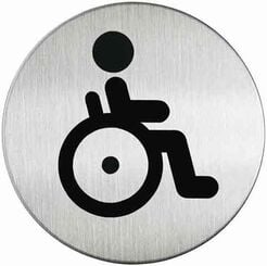 Señalización de baño para personas con discapacidad metalizada redonda