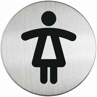 Označenie dámskeho toaletného priestoru, kovové, okrúhle, odolné