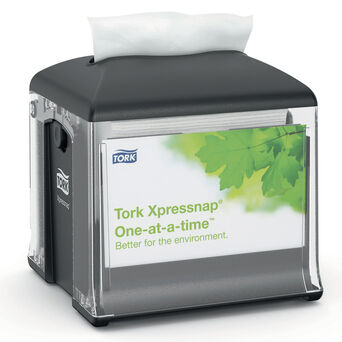 Porta servilletas en el dispensador de mesa Tork Xpressnap Snack capacidad 225 unidades. plástico negro