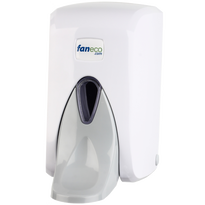 Zestaw: pojemnik na papier. podajnik ręczników i łokciowy dozownik mydła w płynie Faneco POP plastik biały