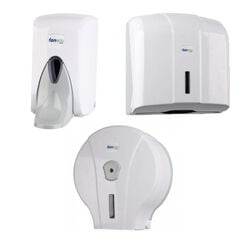 Set: paper container, towel dispenser, and elbow soap dispenser Faneco POP, white ABS plastic