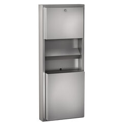 Un conjunto de dispensador de toallas de papel montado en la pared, dispensador de jabón líquido y contenedor de residuos Franke