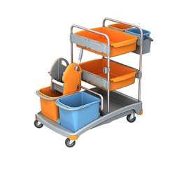 Carro de limpieza de dos cubos 2 × 20 litros, 2 cubos de 6 litros, escurridor, 2 bandejas Splast
