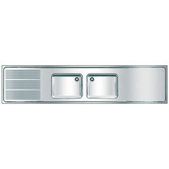 Fregadero de dos compartimentos KWC 600 × 1000 × 2600 mm acero