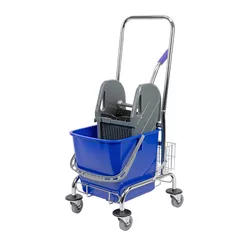 Carro de limpieza con prensa y soporte CleanPRO, azul 25 litros