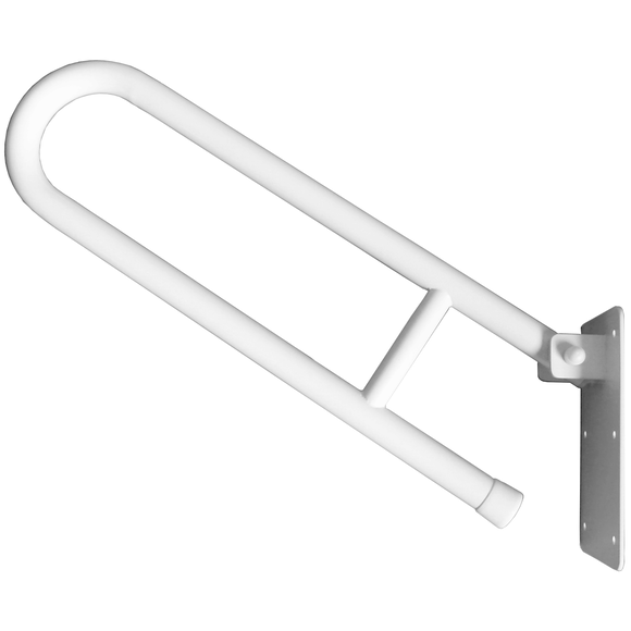 Biały naścienny uchwyt uchylny do montażu przy ubikacji i umywalce dla niepełnosprawnych