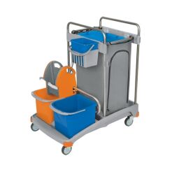 Zweieimer-Reinigungswagen 2 x 20 l, Eimer 6 l, Auspressvorrichtung, 120 l Schutzhülle Splast