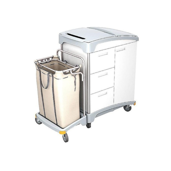 Hotel trolley with wooden drawers and doors, laundry basket and Splast covers.