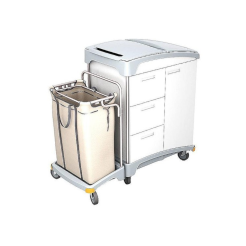 Hotelservice-Wagen mit Holzschubladen und -türen, Wäschesack und Splast-Abdeckungen