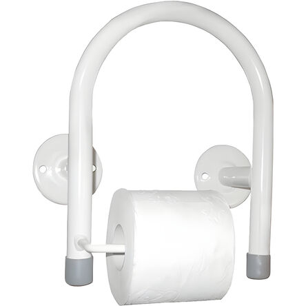 Handrail for disabled with toilet paper holder white steel