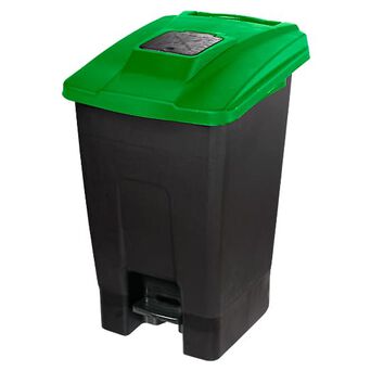 Cubo de basura con pedal y ruedas de 110L verde