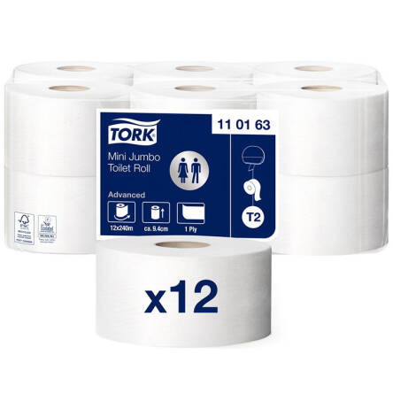 Papier toaletowy w mini jumbo roli Tork 1 warstwa 240 m biały