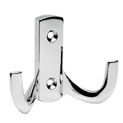 Double bathroom hook made of shiny stainless steel