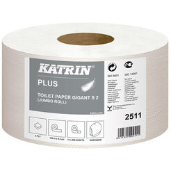 Papier Katrin Plus Gigant Toilet S2, 12 Rollen, 2-lagig, 100 m, Durchmesser 18 cm, weiß, aus Zellulose